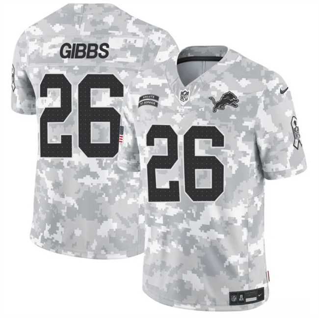 Mens Detroit Lions #26 Jahmyr Gibbs 2024 F.U.S.E Arctic Camo Salute To Service Limited Stitched Football Jersey Dzhi